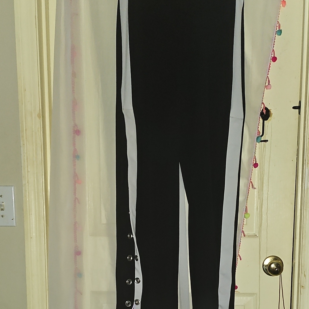 NWOT Boom Boom Jeans Classic Black Trousers With White Stripe And Bottom Snaps